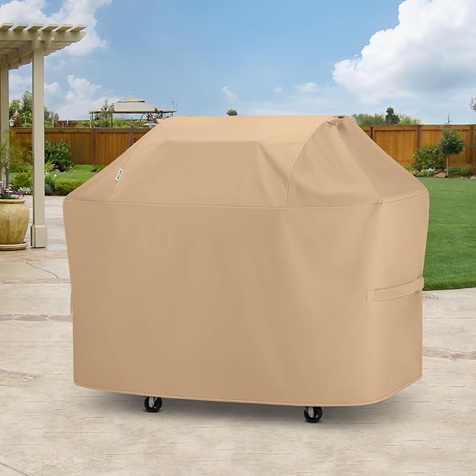 Unicook 65 Inch Grill Cover for Outdoor Grill, Heavy Duty Waterproof BBQ Covers, Compatible with Weber Char-Broil Nexgrill Kenmore 3-6 Burner Gas Grills up to 63”, All Weather Protection, Light Brown