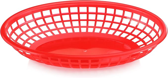 New Star Foodservice 44164 Fast Food Baskets, 9 1/4-Inch x 6-Inch Oval, Set of 12, Red