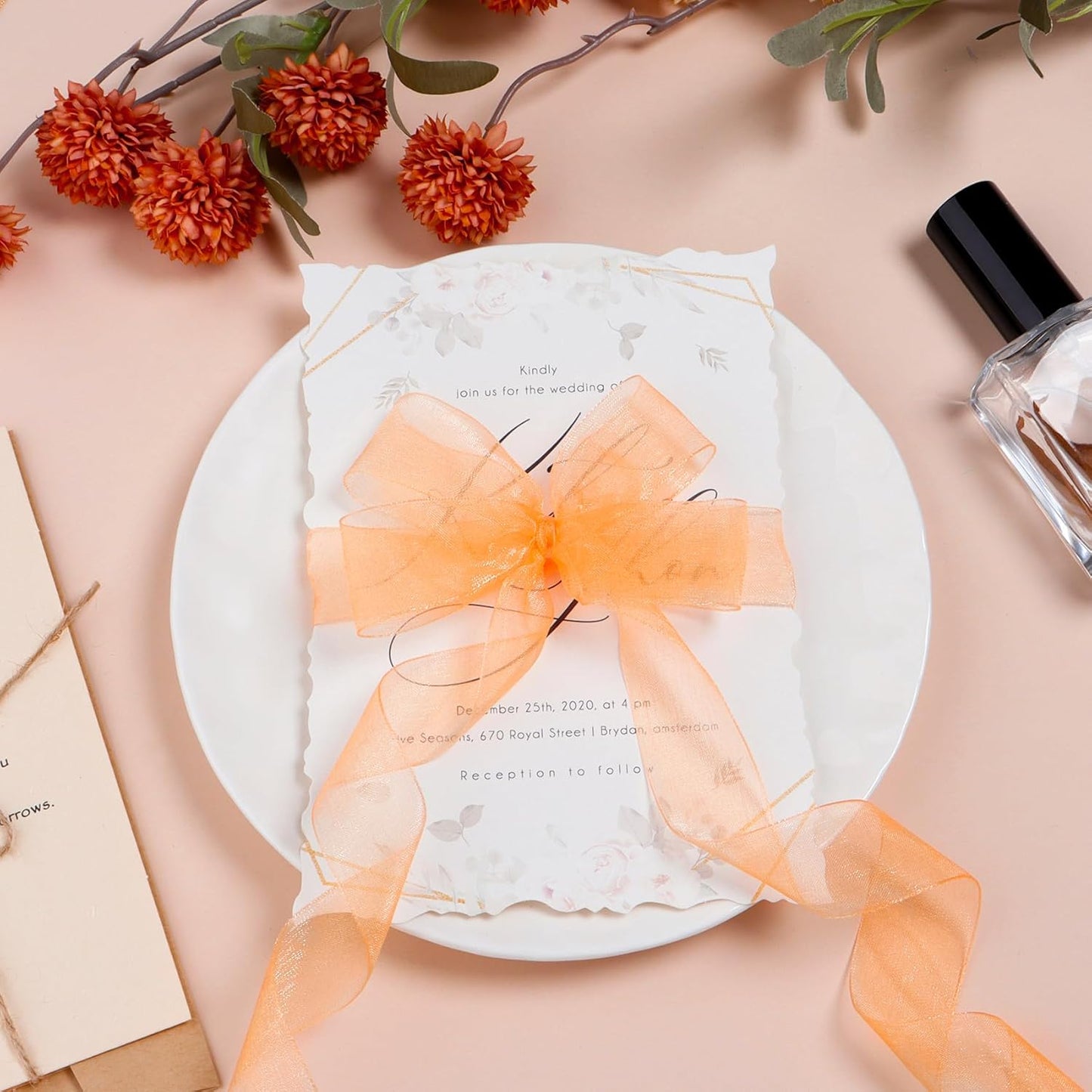 Ribbon for Gift Wrapping 3/4 inch Orange Sheer Organza Ribbon for Flower Bouquet Tulle Thin Chiffon Ribbons for Wedding Invitations Christmas Halloween Presents Decorations Crafts 50 Yards