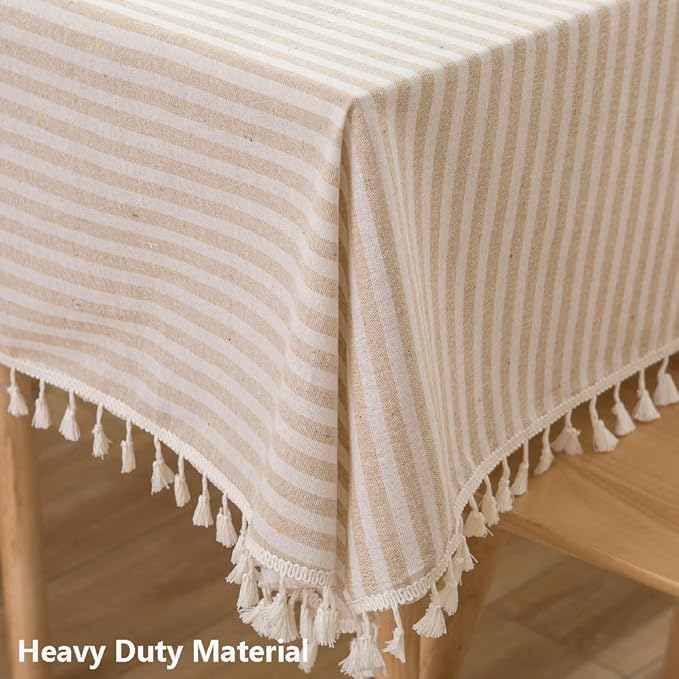 TruDelve 120 Inch Extra Long Tablecloth Beige Striped Tablecloths Washable Cloth Tablecloths for 8 Foot Rectangle Tables (Beige,120"x55",Rectangular)