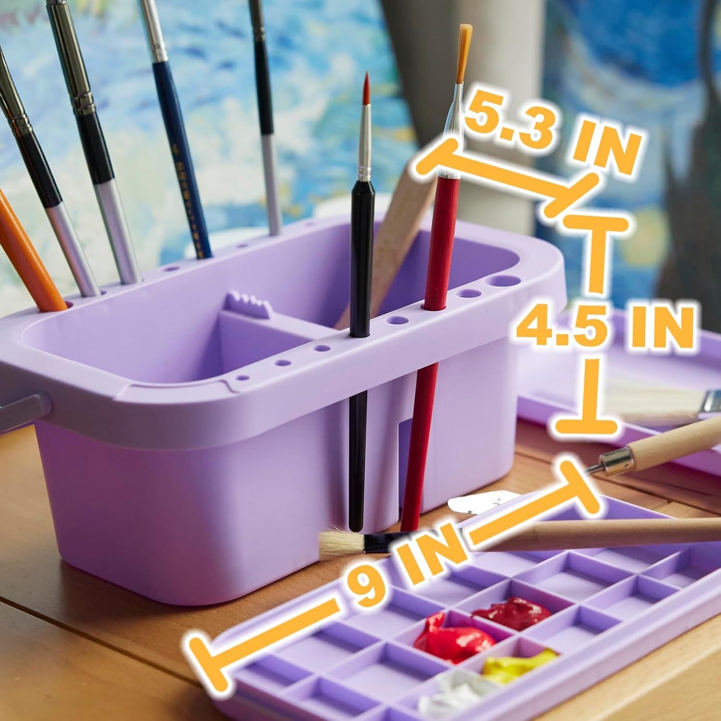 SEVENY Paint Brush Cleaner, Paint Brush Holder and Organizers with Palette for Acrylic, Watercolor, and Water-Based Paints (Purple)