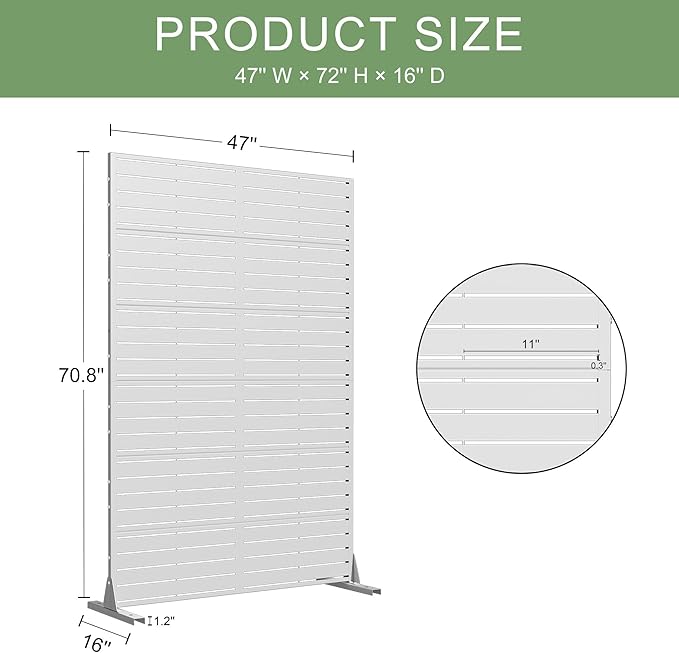 Casaphoria 72" H x 45" W Metal Privacy Screen, 2 Pack Outdoor Freestanding Decorative Divider for Patio & Garden with Stable Base, White-Louvered