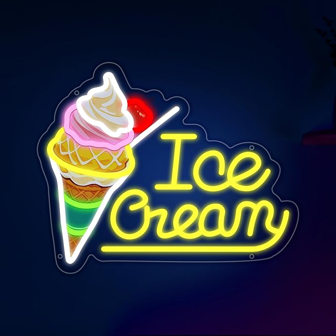 Ice Cream Neon Sign for Wall Decor, Ice Cream Led Signs, Dimmable USB Powered Neon Light Sign for Home, Business, Shop, Bar Pub, Store