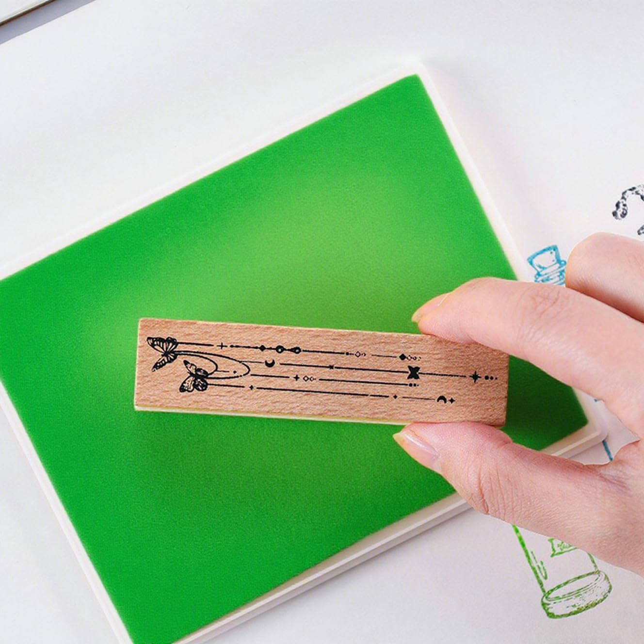 GTLZLZ Large Ink Pad for Rubber Stamps, 5" x 4" Washable Craft Stamp Pad for Kids, Fingerprint Ink Pad for Paper, Scrapbooking, Wood Fabric (Green)