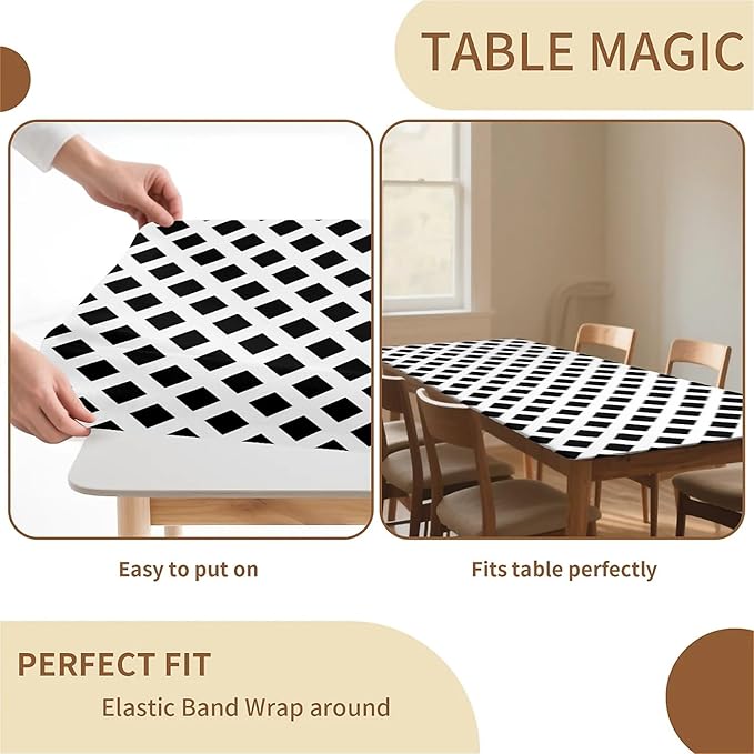 Rectangle Table Cloth Cover Waterproof Elastic Fitted Polyester Fitted Tablecloths for 6 Foot Tables for Indoor,Picnic, Camping, Outdoor （72" x 30"，Diamond Geometry）