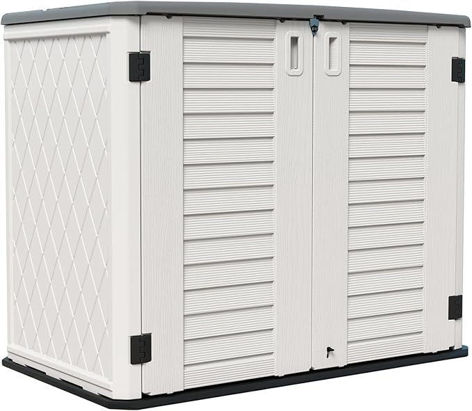 HOMSPARK Storage Shed Weather Resistance, Multi-Purpose Outdoor Storage Cabinet for Backyards and Patios, Horizontal Storage Shed for Lawnmower, Patio Accessories (White 1, Large - 26 cu.ft)