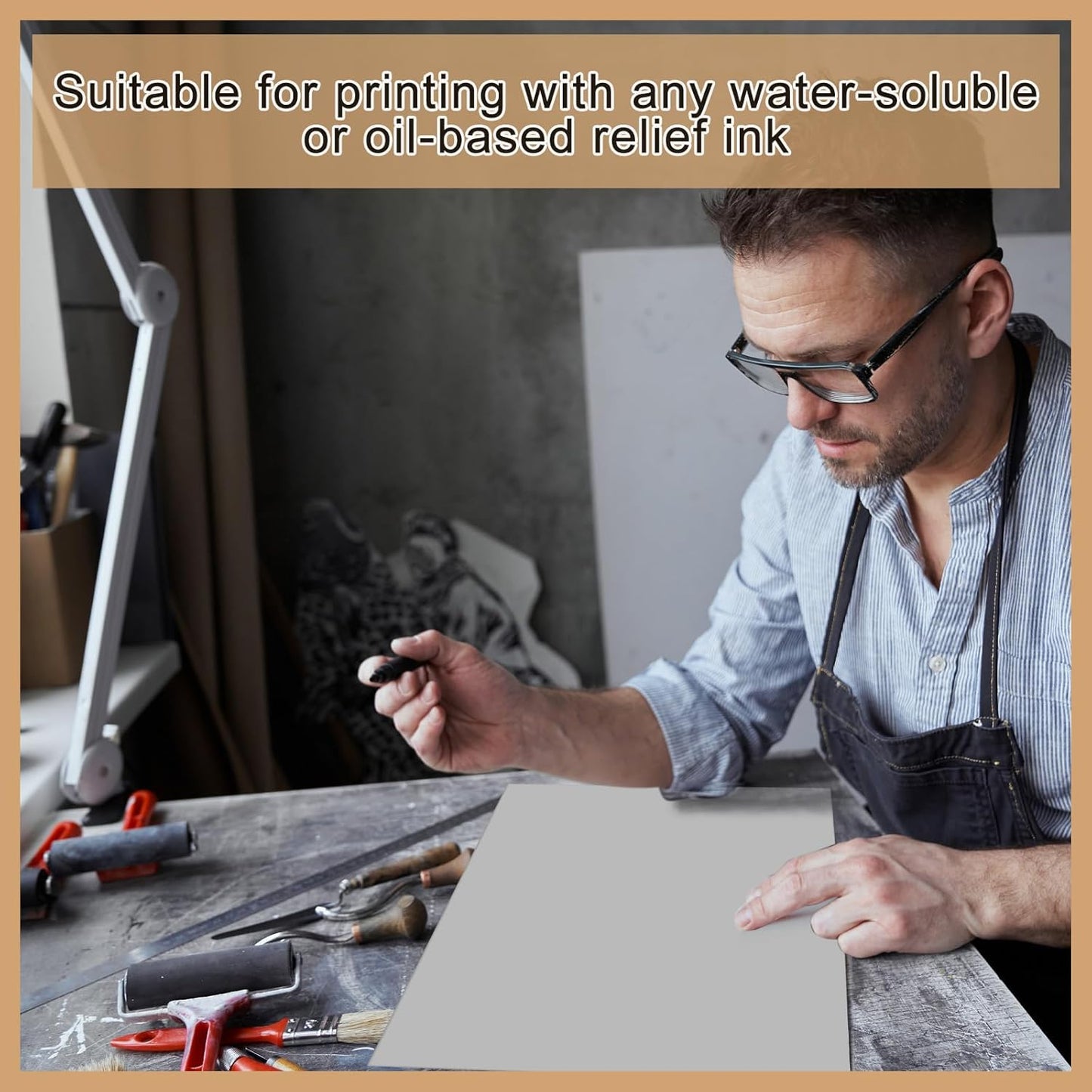 Yeaqee 4 Pcs Linoleum Block Rubber Carving Block Soft Linocut Blocks Large Linoleum Sheet Unmounted Lino Plates for Engraving Art Project Printmaking Artist Studio Supplies (12 x 18 Inch,Gray)