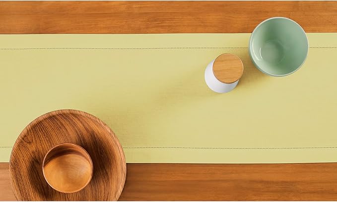 Solino Home Yellow Table Runner 90 Inches Long - Cotton Linen Hemstitch 14 x 90 Inch Table Runner for Dining, Spring, Easter