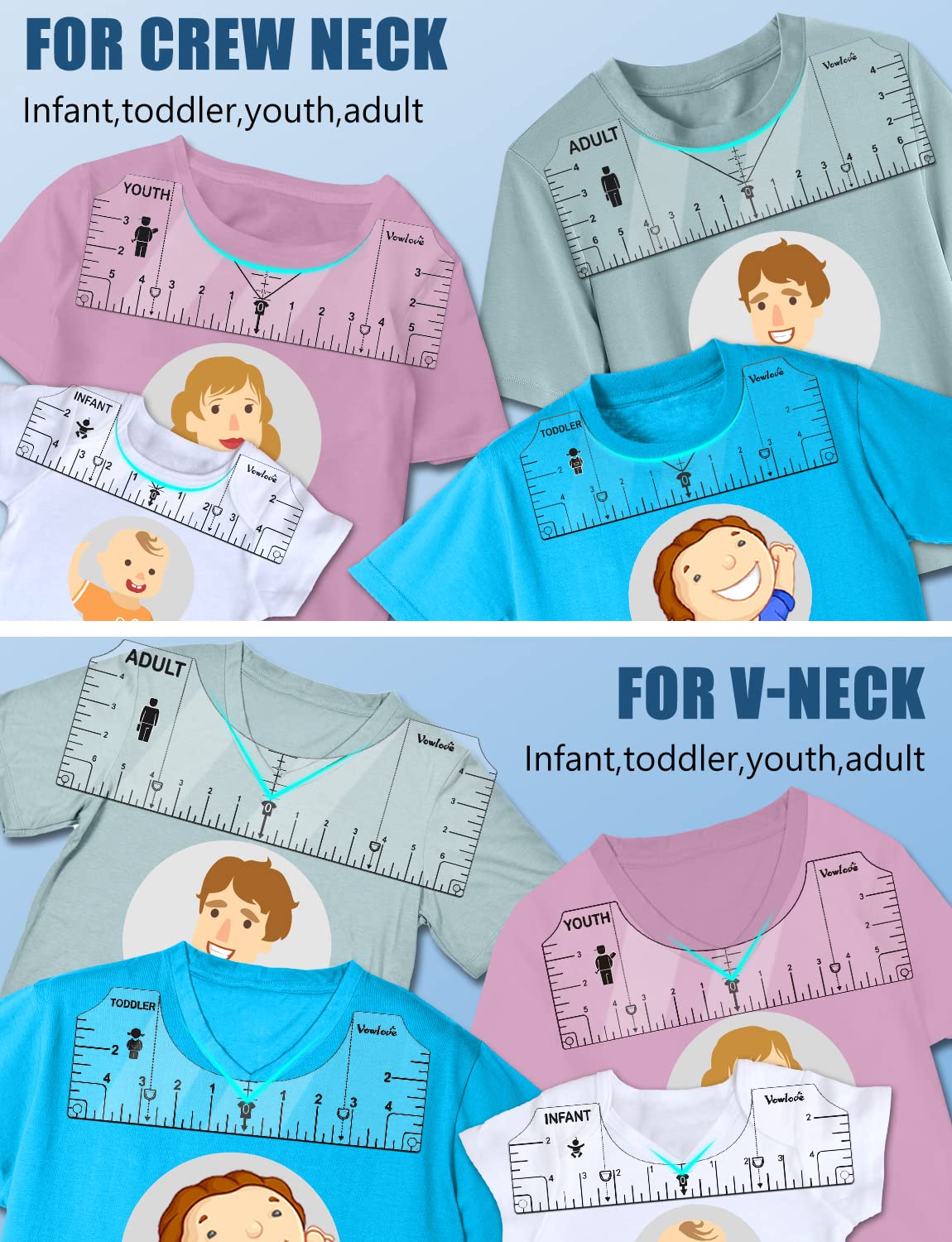 Vowlove Tshirt Ruler Guide for Cricut Heat Press, Shirt Measurement Tool Vinyl Alignment Placement Center Design DTF Template Left Pocket Logo, Sublimation Accessories Iron on HTV Heat Transfer Vinyl