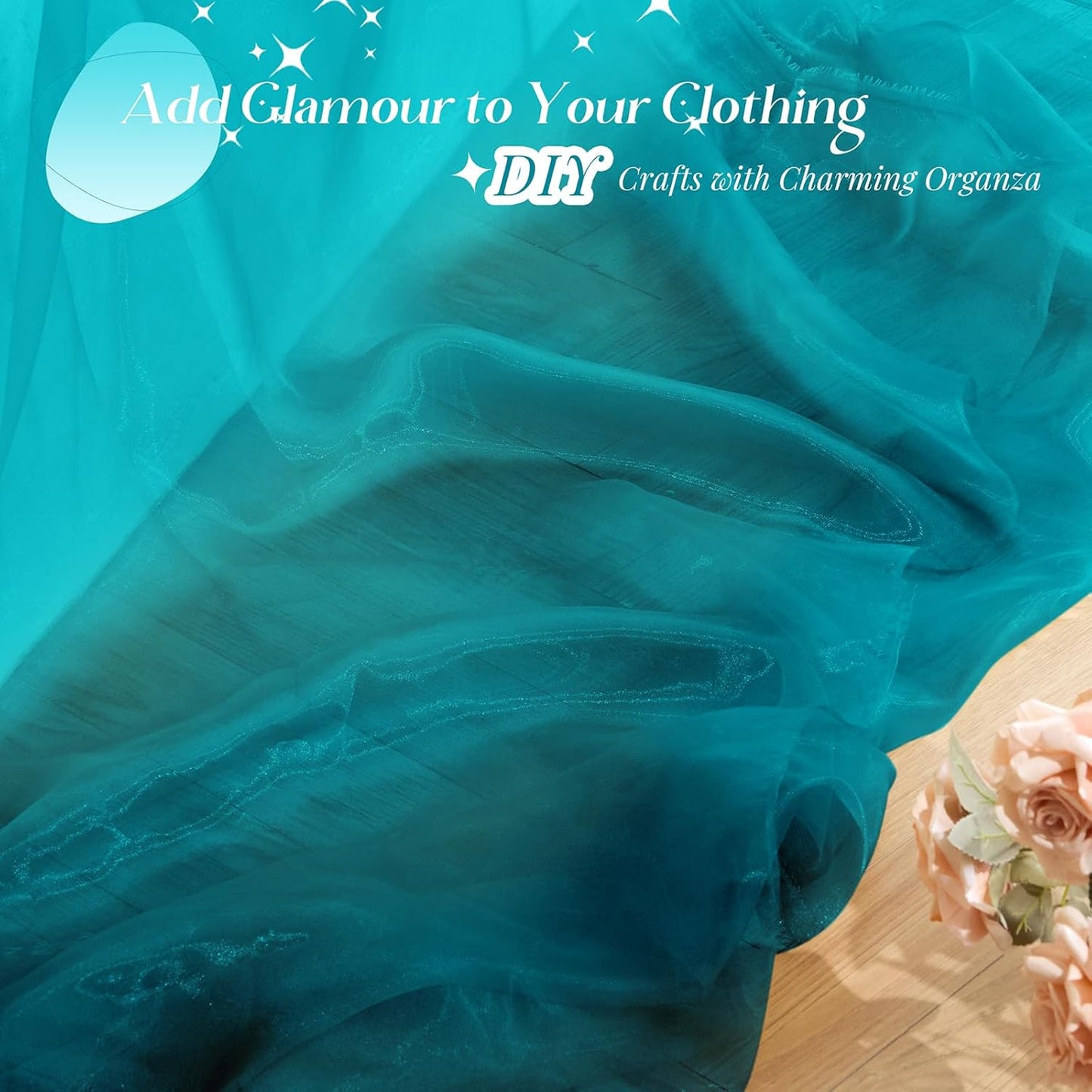 P Pothuiny Sheer Organza Fabric by The Yard, 1 Yard x 60 Inch Wide Bridal Teal Organza Tulle Fabric Roll Shiny Gauze Fashion Dress Sewing Craft for Wedding Party Decorations Backdrop