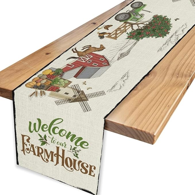 Farmhouse Horse Table Runner, Rustic Rooster Truck Tree Butterfly Animals Coffee Table Center Decor for Family Kitchen and Living Room Outdoor Country Holiday Party Table Decorations, 13" X 72"