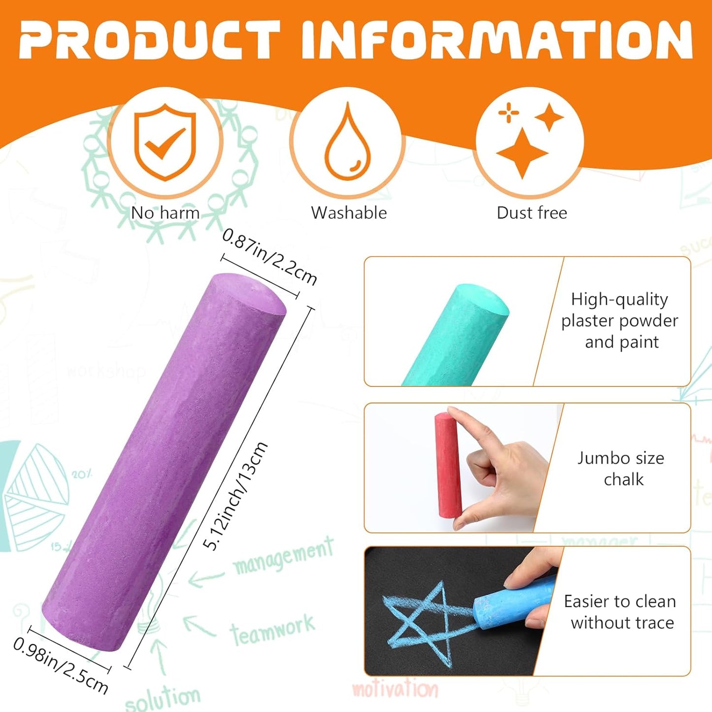 40 Pcs Sidewalk Chalks for Kids Non Toxic Jumbo Chalk for Party Gift Outdoor Art Classroom Play Painting (Multicolor)