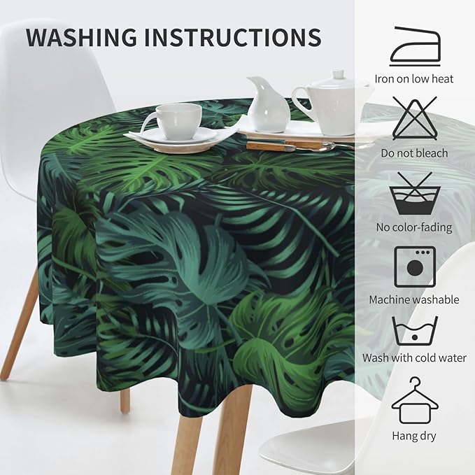 Frond Round Tablecloth Hemp Palm - Frond Tablecloth 60 Inch Waterproof Rustic Table Cloth Fabric Farmhouse Stripe Decorative for Picnic Party Holiday Home Indoor Outdoor