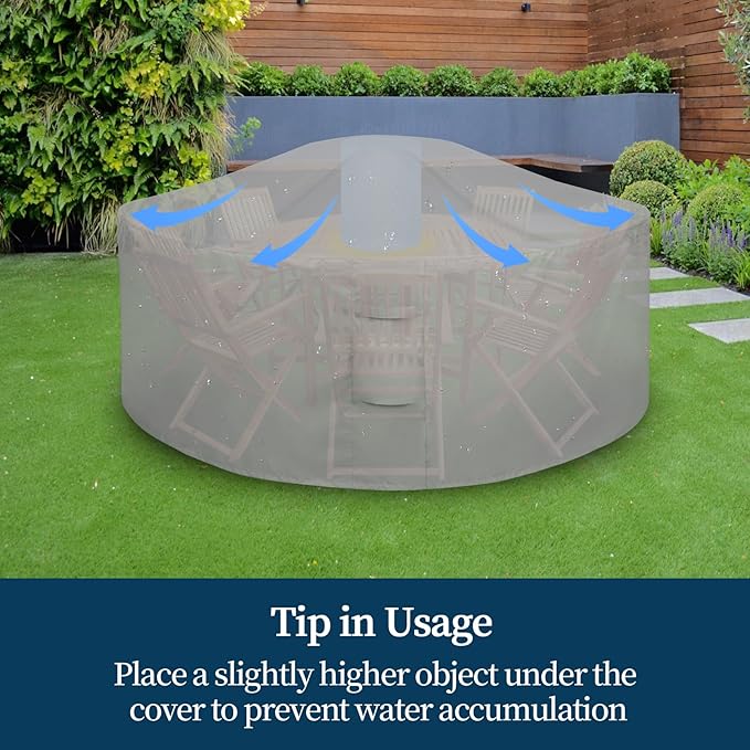 Easy-Going Round Patio Furniture Cover Waterproof Outdoor Dining Table and Chair Cover Anti-UV Outside Sectional Sofa Set Covers (96"DIA x 28"H, Grey)
