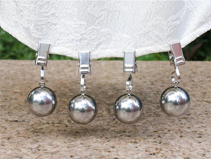 4 Pack Heavy Duty Tablecloth Weights, Rust Proof Stainless Steel Balls with Clips, Weights for Curtain, Outdoor Picnic Table, Flags, 10oz