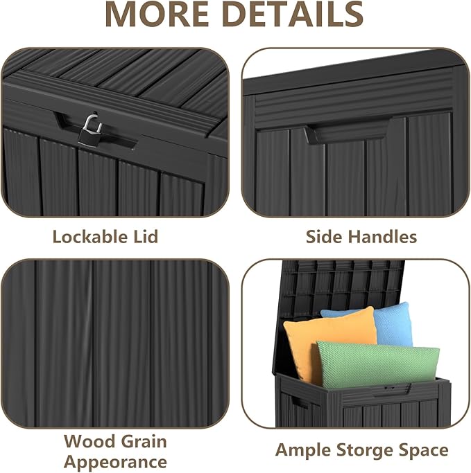 EasyUp 28 Gallon Outdoor Storage Box, Resin Waterproof UV-Resistant Deck Box, Reinforced Stability for Patio, Garden, and Poolside, Striped Black