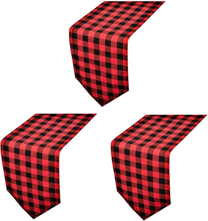 3 Pack 12"x108" Buffalo Check Table Runners Red and Black Plaid Table Runner for Christmas Dinner, Lumberjack Party, Outdoor or Indoor Gatherings Table Home Decorations 12"x108"