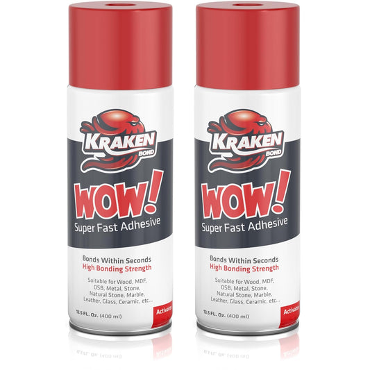 KRAKEN BOND Wow! Spray Adhesive Activator(2X13.5 Oz.) - Cyanoacrylate Super Glue Accelerator Spray for Plastic, Metal, Wood & PVC, CA Glue Activator | 2 Pack