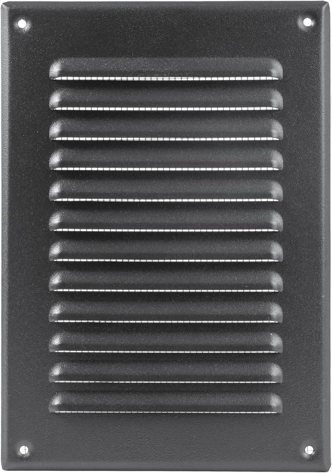 Square Ventilation Grille / 5" x 7" Inch Inside Measurement/Black Metal Air Vent Louver - Inside/Outside use / 6.5" x 9.5" Inch Outer Measurement
