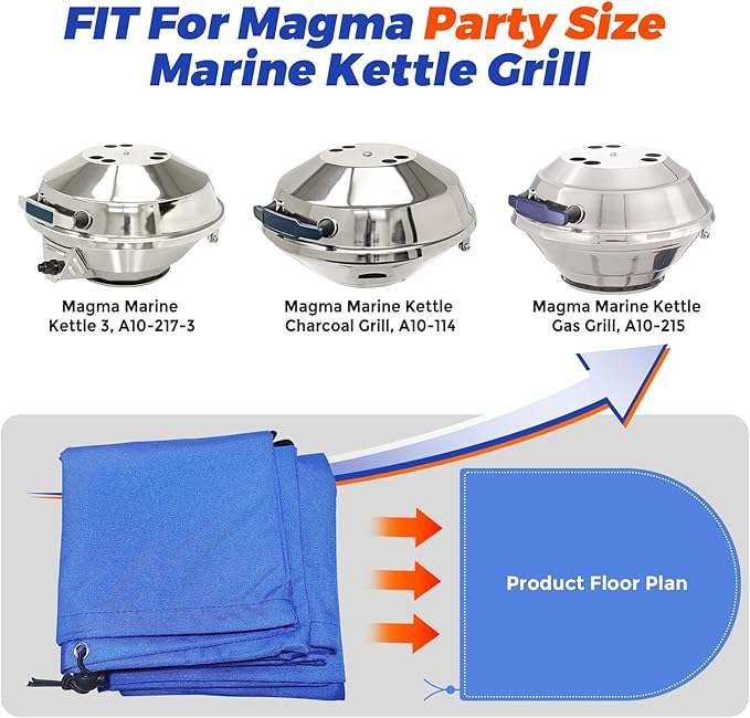 Boat Grill Cover for Magma Party Size Marine Kettle Gas Grill, A10-215, 17"" Diameter Boat Kettle Grill Cover, Heavy Duty Waterproof Marine Kettle Grill Cover for Magma Marine Kettle Grill