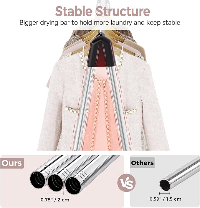 TOOLF Clothes Drying Rack Foldable, Laundry Drying Rack Stainless Steel, Portable Clothes Rack, Drying Rack for Clothing, Indoor Outdoor, Free-Standing, Large Capacity