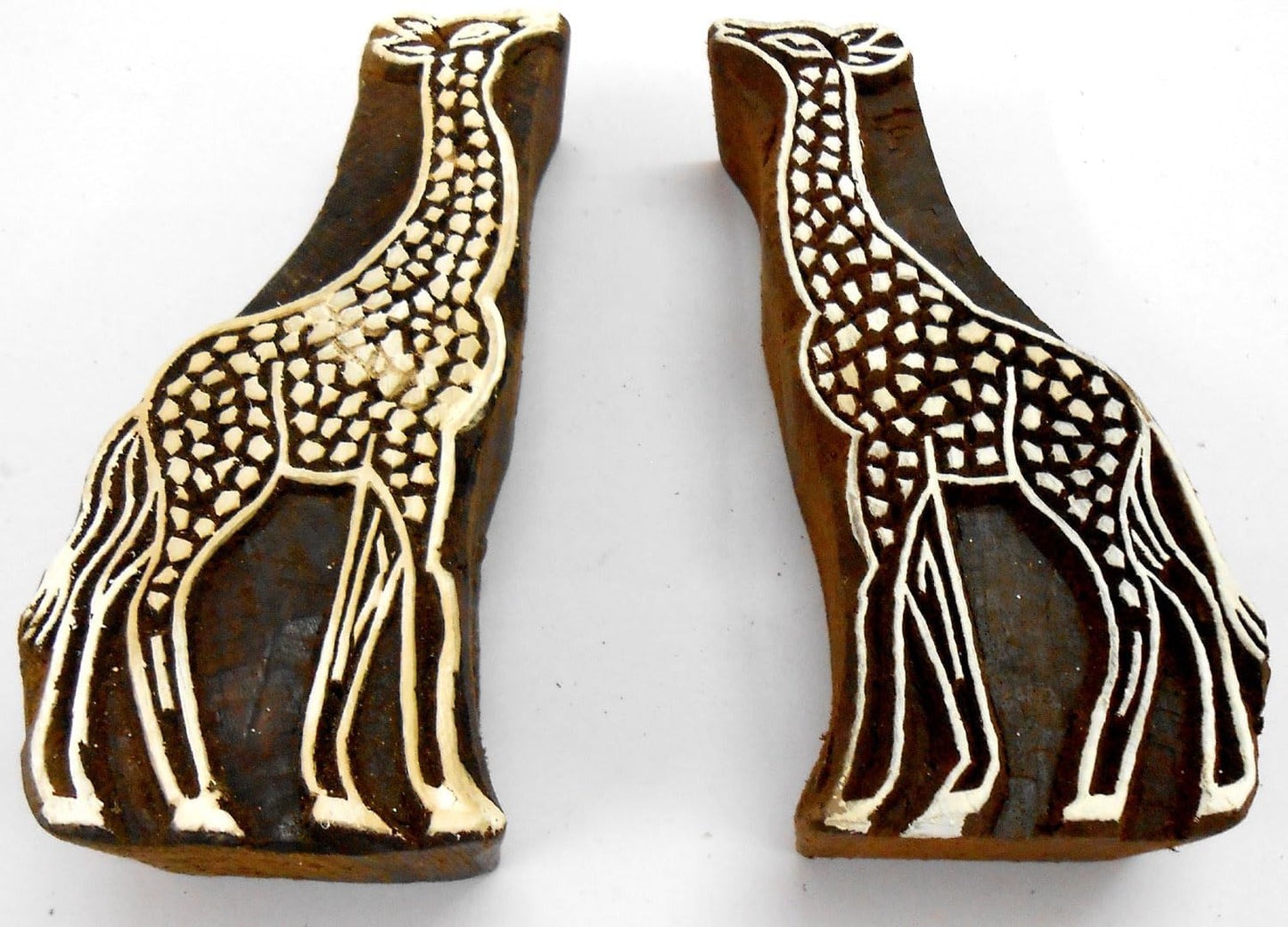 CraftsofIndia® Pair of Giraffe Wooden Blocks Stamps for Printing on Textiles, Pottery Crafts,Henna, Scrapbooking (Set of 2)
