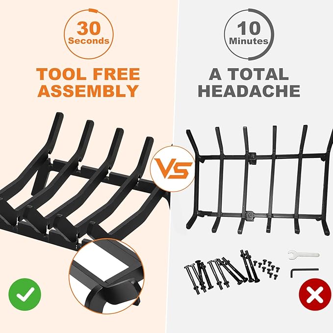 Fireplace Grate 14in Heavy Duty, Fireplace Wood holder for Inside Fireplace, Fireplace Log Holder, Small Fire Grate, Fireplace Accessories, Chimney Hearth Indoor, 5 Bars Fire Pit Grate for Outdoor