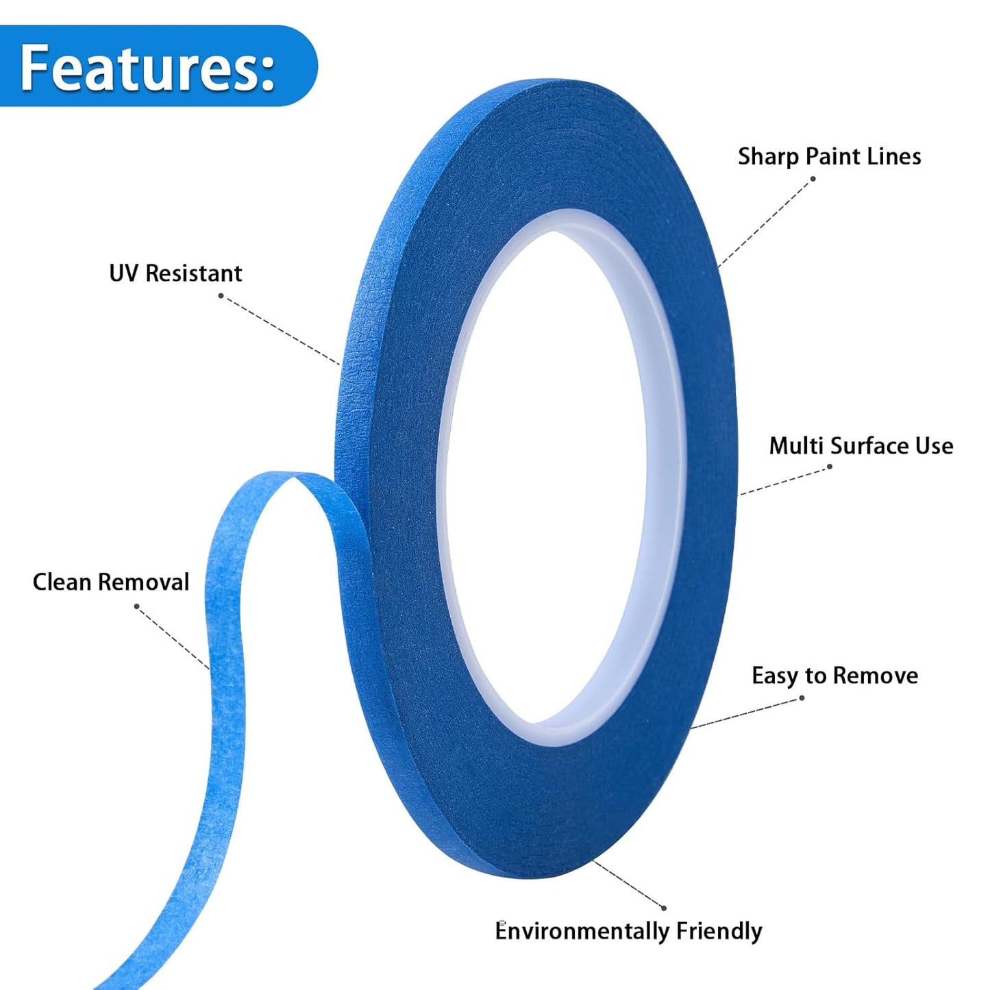 2 Pack 1/4" inch x 60yd Blue Painters Tape Easy Removal Thin Narrow Finishing Masking Tape Painting Tape Wall Tape, No Residue and Good Adhesive (0.25 in 6MM)