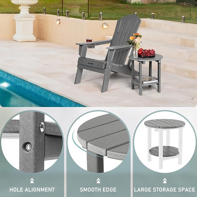 FUNBERRY Outdoor Adirondack Side Table Set of 2, 2-Tier Patio End Tables, HDPE All Weather for Outside