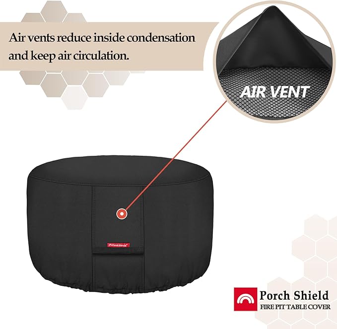 Porch Shield Fire Pit Cover - Waterproof 600D Heavy Duty Fade Resistant Round Patio Fire Bowl Cover Black - 56 inch