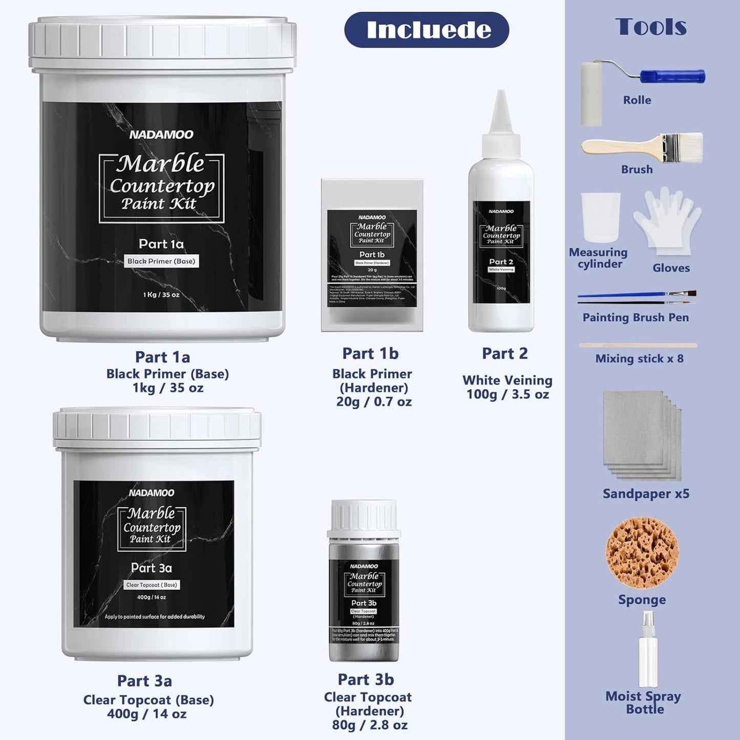 NADAMOO Black Marble Countertop Paint Kit for Kitchen Bathroom, Counter Top Refinishing Kit Cover Up to 35 SQ. FT.