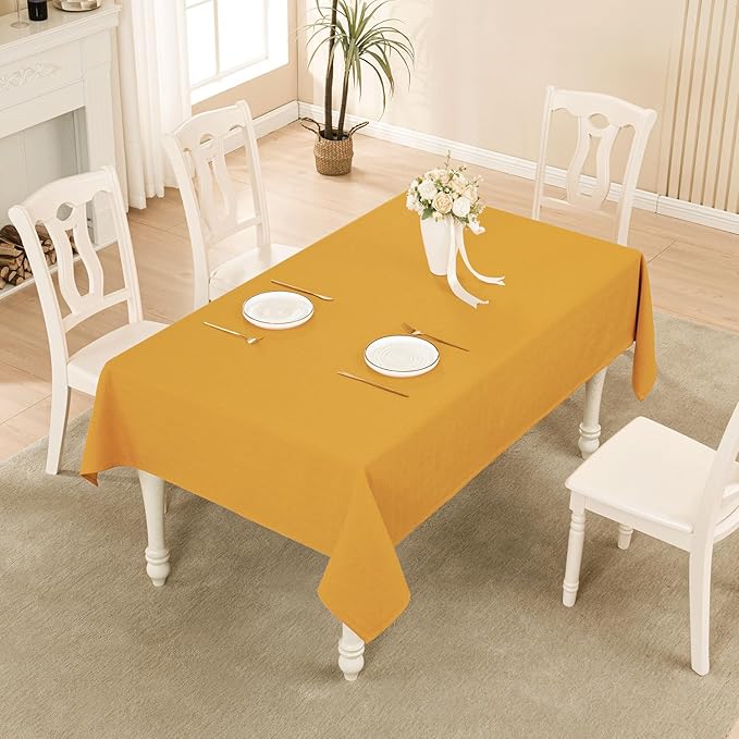 BALCONY & FALCON Rectangle Tablecloth Washable Wrinkle Resistant and Water Proof Table Cloth Decorative Linen Fabric Tablecloths for Dining Parties Kitchen Wedding and Outdoor (Gold Orange, 57x118)