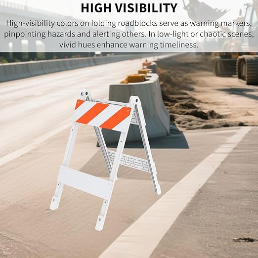 Type I Foldable Traffic Barricade, 1 Pack Folding Road Safety Sign with 8"x24" Top Panel with Film and 6"x24" Bottom Panel, Construction Warning Barrier