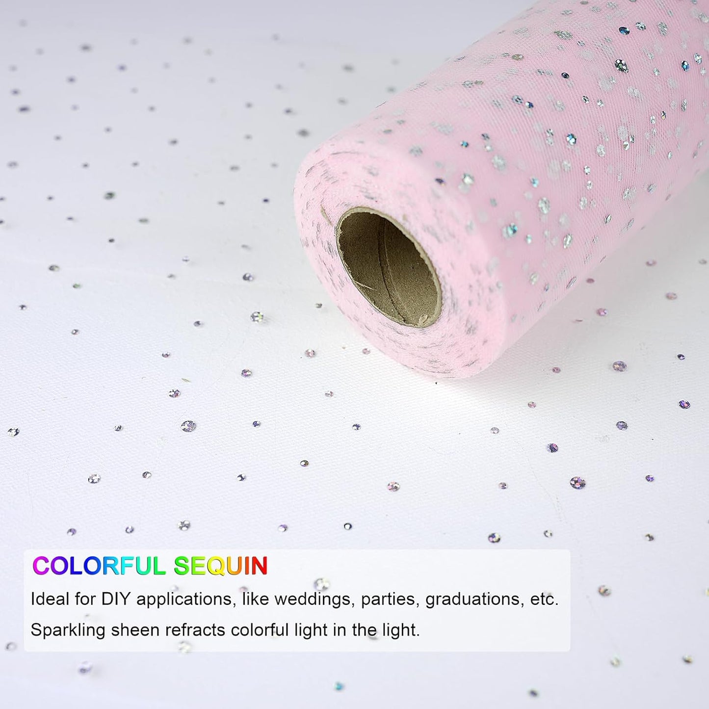 Glitter Tulle Rolls, 6' by 50 Yards (150FT) Sequin Tulle Netting Fabric for Tutu Skirts Sewing Birthday Wedding Party Decoration (Light Pink)
