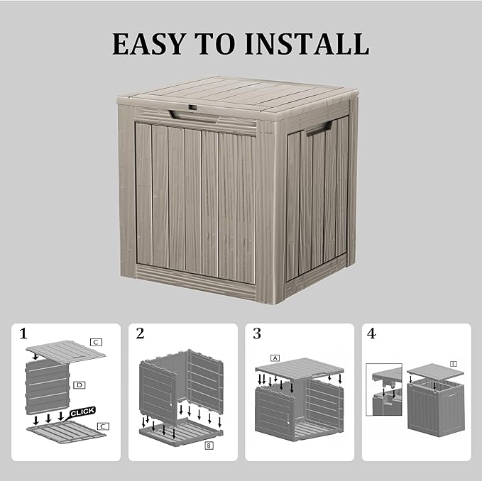35 Gallon Resin Deck Box, Waterproof Outdoor Storage Box for Patio, Poolside, and Garden, Lockable UV-Resistant Storage Bin Bench Cabinet for Small Spaces, Grey