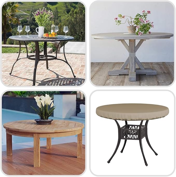 Covers & All Round Table Top Cover, 12 Oz Waterproof UV & Weather Resistant Patio Table Cover, Outdoor Table Cover for Patio Outdoor Furniture & Coffee Table (48" Dia x 4" H Inches, Beige)
