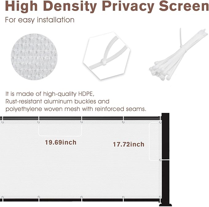 SUNNY GUARD 3FTx10FT White Balcony Privacy Screen Fence, Apartments Railing, Heavy Duty Wind Screen for Outdoor,Deck,Backyard,Patio Privacy（We Make Custom Sizes）