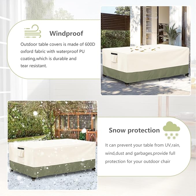 Outdoor Coffee Table Cover 36 W x 24 D x 16 H Inches,600D Heavy Duty Waterproof Outdoor Table Cover,Patio Rectangle Table Covers,Beige