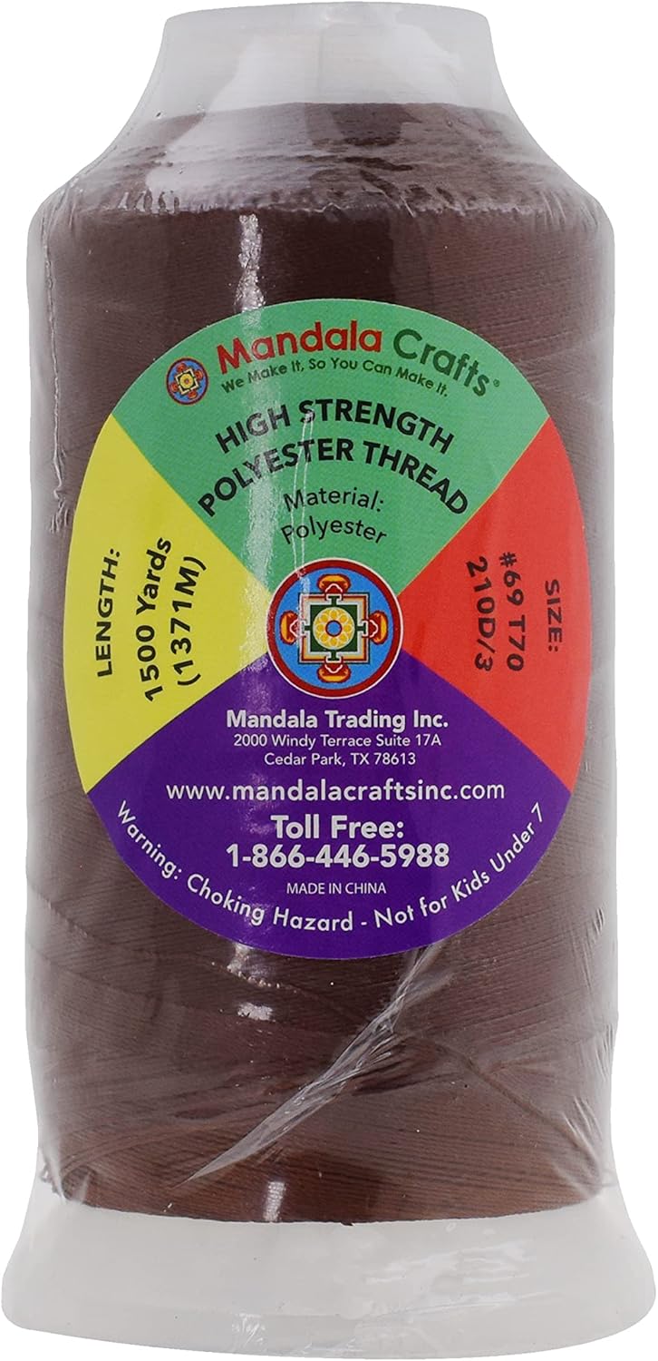 Mandala Crafts Brown Heavy Duty Thread -1500 Yds Tex 70 Thread for Sewing Drapery Jeans Leather Hair - Bonded Polyester Thread Outdoor Marine Upholstery Threads