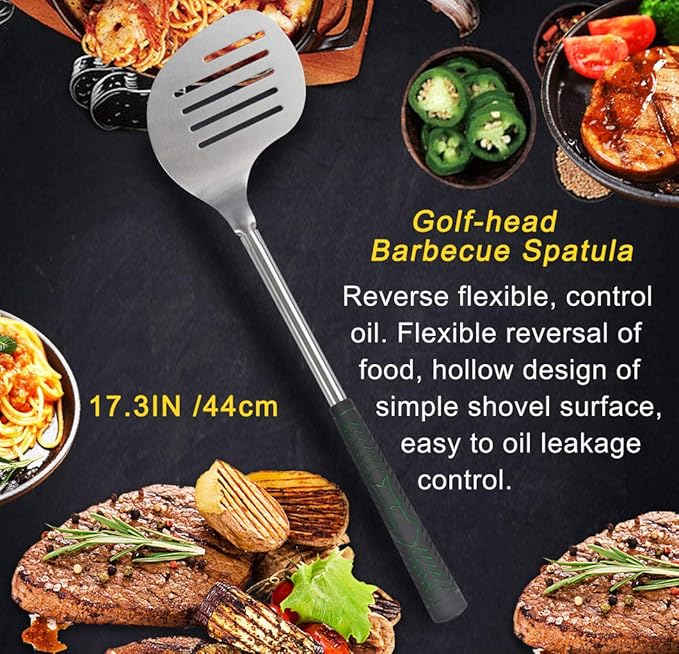 POLIGO 7PCS Golf-Club Style BBQ Tools Set Grilling Tools with Rubber Handle - Stainless Steel Grill Accessories for Outdoor Grill Set Premium Grill Utensils Set Christmas Birthday Gifts for Men Dad