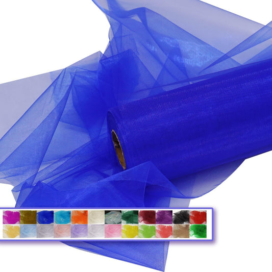 Royal Blue Organza Tulle Fabric Rolls, Crystal Organza 12" by 50 Yards (150 ft) Sheer Nylon Silky Shiny Netting Spool Bolt for DIY Craft Table Runner Wedding Baby Shower Party Decor (Royal Blue)