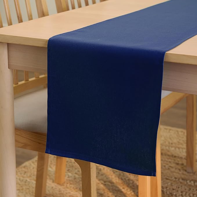 Encasa XO Table Runner 13"x59" Long | Cotton Canvas Fabric | Scotch Blue Solid Color | Machine Washable & Durable