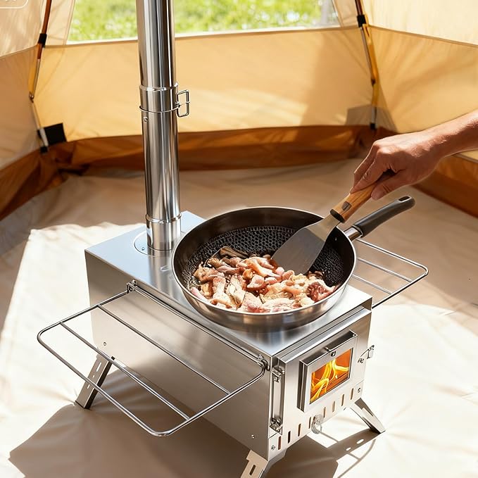 unho Outdoor Wood Burning Stove for Camping, Stainless Steel Chimney Pipe, Outdoor Heating & Cooking Hot Tent Stove