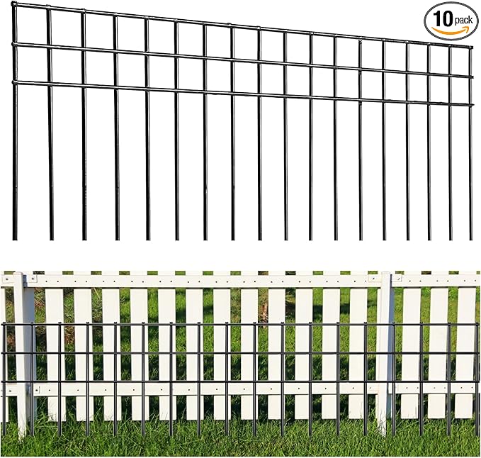 32x10-inch No Dig Animal Barrier Fence, 5 Pack Black Dig Protective Fence with 1.5 inch Spike spacing, Dog/Rabbit/Groundhog Underground Galvanized Outdoor Garden Metal Fence
