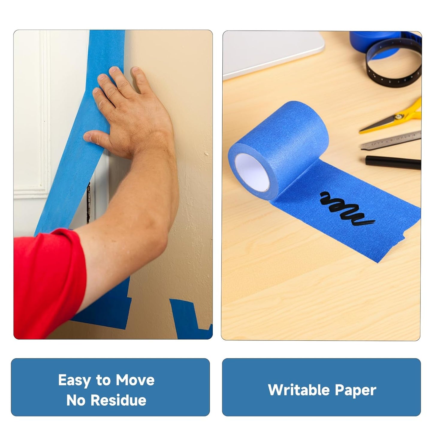 Wide Blue Painters Tape, 9 Inch x 55 Yards, Wide Masking Tape for 3D Printing, Laser Cutting, Painting, Crafting, Labeling, Packing, Office, School, Home Use, Removes Cleanly for 21 Days