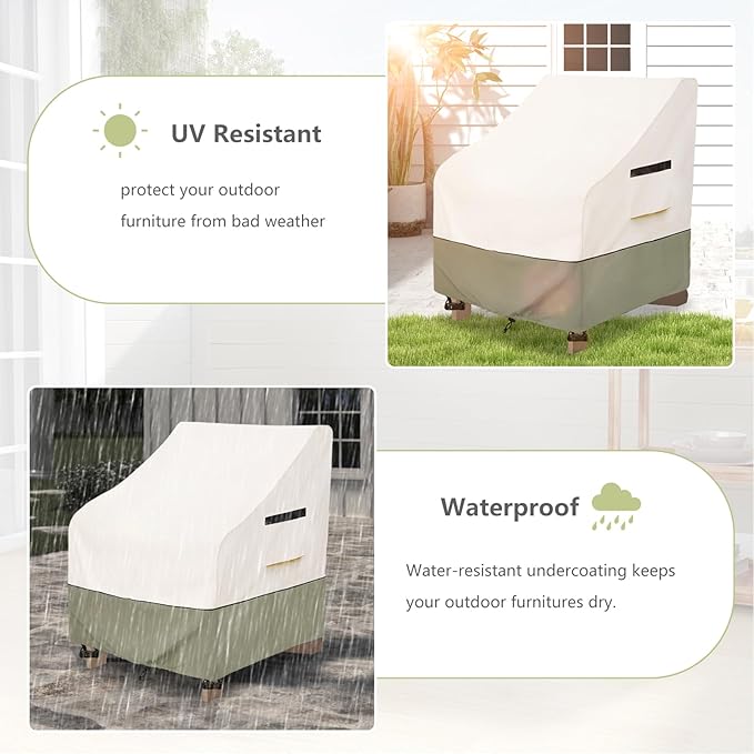 Patio Adirondack Chair Cover 32 W x 35 D x 36 H inches,600D Heavy Duty Waterproof Outdoor Chair Covers,Patio Furniture Covers for Adirondack Chair,Beige