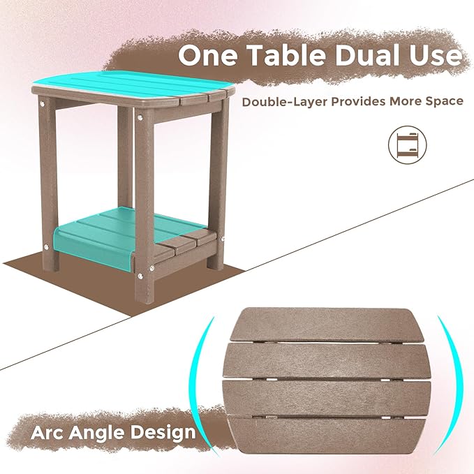 Adirondack Square Outdoor Side Table,2-Tier Storage Patio Side Table, HDPE End Tables for Backyard Pool Porch Garden Lawn