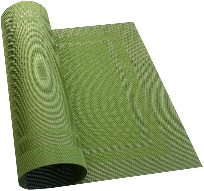 PIGCHCY Heat Insulation Non Slip Plastic Placemats,Washable Easy to Clean Woven Vinyl Kitchen Stain Resistant Placemats for Dining Table Set of 4 (Olive Green)