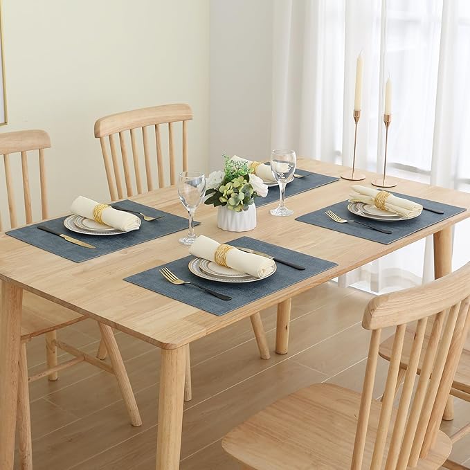 Homaxy Faux Leather Heat Resistant Placemats for Dining Table Set of 12, Waterproof Wipeable Washable PU Table Mats, Easy to Clean Anti-Slip Place Mats, 11.8" x 17", Blue