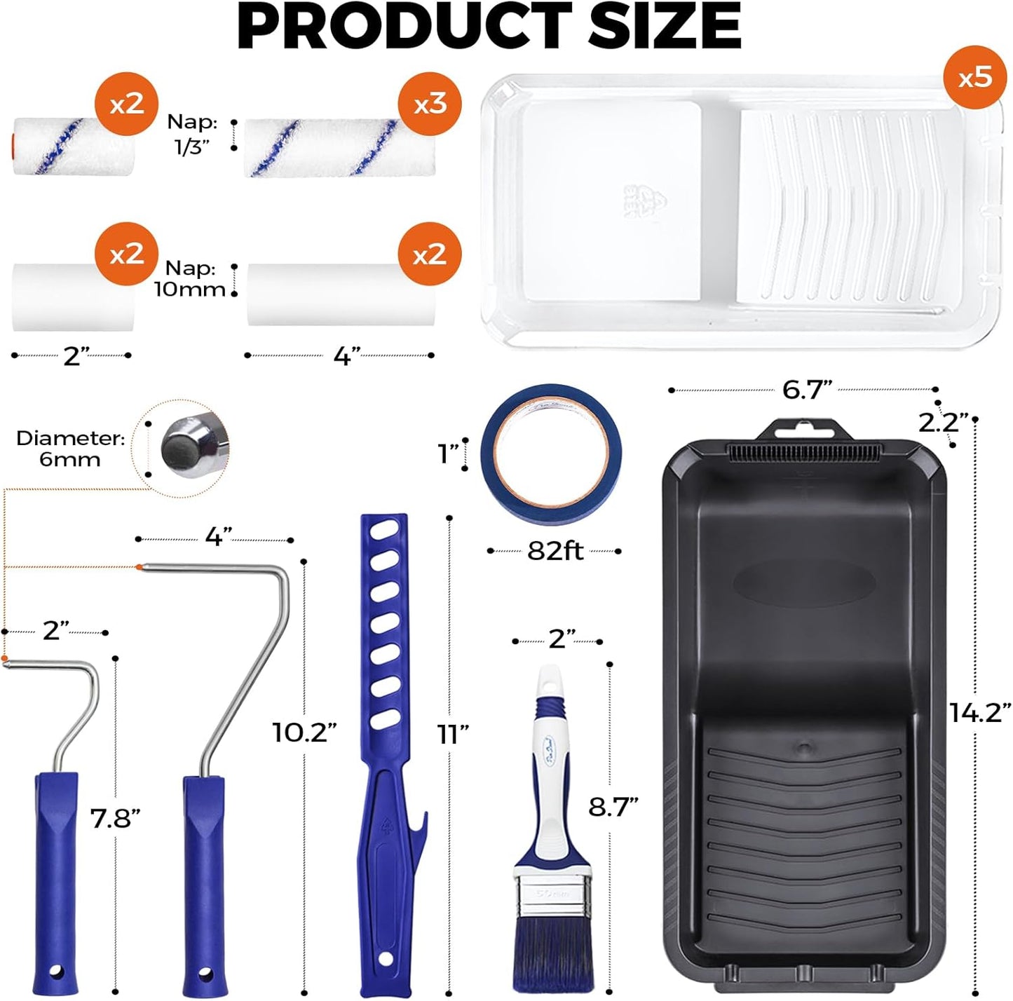 20pcs Small Paint Roller Kit, 4“ 2” Mini Roller Paint Brush with Special Caved-in Edge Foam, Microfiber Rollers and Versatile Paint Tray for Painting Walls, Cabinet, Touch up